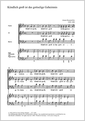 Kündlich groß ist das gottselige Partitur, In dieser Ausgabe / in this edition: Coro SAB, Bc