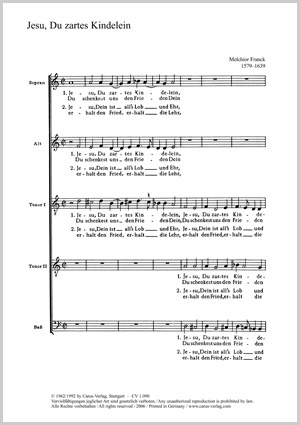 Melchior Franck: Jesu, du zartes Kindelein - Noten | Carus-Verlag