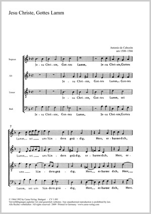 Antonio de Cabezón: Jesu Christe, Gottes Lamm - Noten | Carus-Verlag