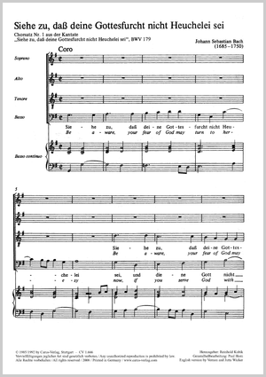 Johann Sebastian Bach: Siehe zu, daß deine Gottesfurcht nicht Heuchelei sei - Noten | Carus-Verlag