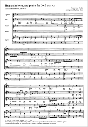Anonymus: Sing and rejoice, and praise the Lord (Jauchzet dem Herren, alle Welt) - Partition | Carus-Verlag