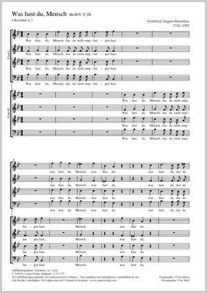 Was hast du, Mensch Score, First edition