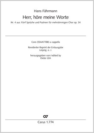 Herr, höre meine Worte aus: Fünf Sprüche und Psalmen für mehrstimmigen Chor op. 34 Partitur