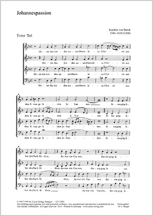 Joachim von Burck: St. John Passion - Sheet music | Carus-Verlag
