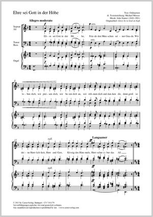 Originaltitel: Glory be to God on high Partition, édition séparée avec recueil de musique chorale