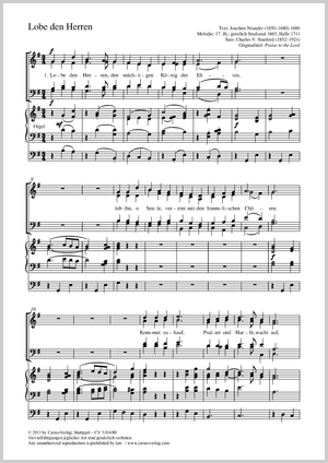 Praise to the Lord Partition, édition séparée avec recueil de musique chorale