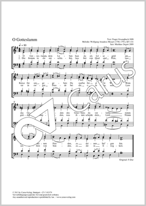 O Gotteslamm Partitur, Einzelausgabe aus Chorbuch