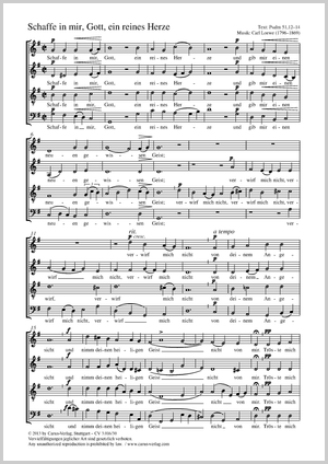 Schaffe in mir, Gott, ein reines Herze Partitur, Einzelausgabe aus Chorbuch