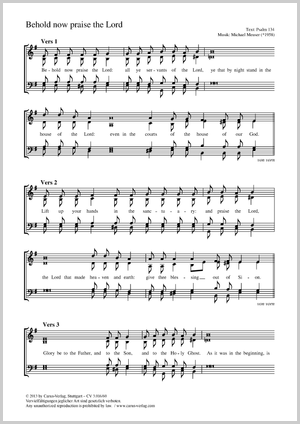 Behold now praise the Lord Partition, édition séparée avec recueil de musique chorale