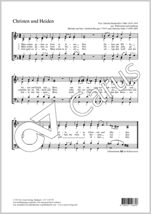 Christen und Heiden Partition, édition séparée avec recueil de musique chorale