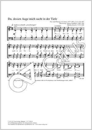 Du, dessen Auge mich sucht in der Tiefe Partition, édition séparée avec recueil de musique chorale