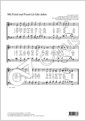 Mit Fried und Freud ich fahr dahin Partition, édition séparée avec recueil de musique chorale