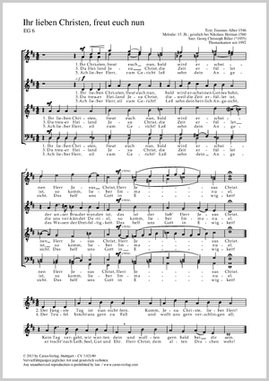 Ihr lieben Christen, freut euch nun Score, separate edition from a choral collection