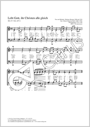 Johann Sebastian Bach: Lobt Gott, ihr Christen allzugleich - Noten | Carus-Verlag