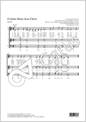 O lieber Herre Jesu Christ Score, separate edition from a choral collection