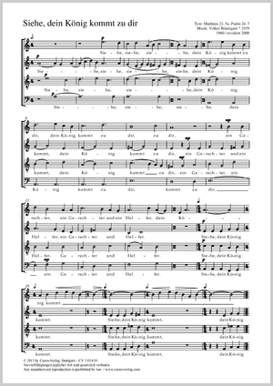 Siehe, dein König kommt zu dir Score, separate edition from a choral collection