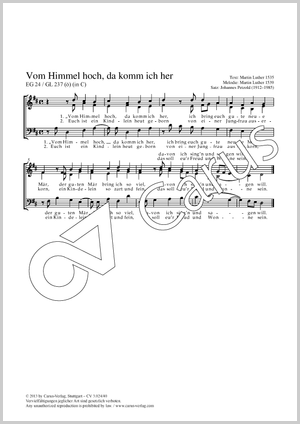 From heav'n above to earth I come Score, separate edition from a choral collection