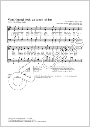 From heav'n above to earth I come Score, separate edition from a choral collection