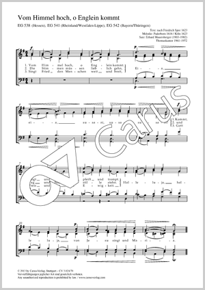 Vom Himmel hoch, o Englein kommt Score, separate edition from a choral collection