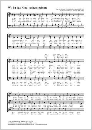 Wo ist das Kind, so heut geborn Score, separate edition from a choral collection