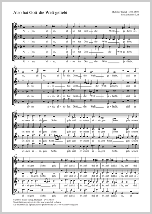 Also hat Gott die Welt geliebt Partitur, Einzelausgabe aus Chorbuch