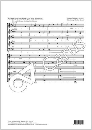 Amen Feierlicher Segen zu fünf Stimmen Partitur, Einzelausgabe aus Chorbuch