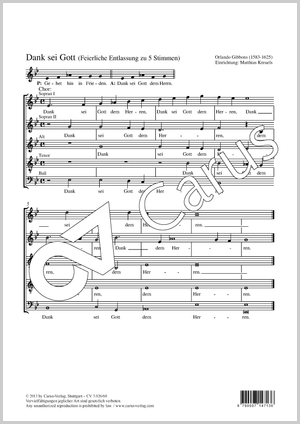 Dank sei Gott Feierliche Entlassung zu fünf Stimmen Partitur, Einzelausgabe aus Chorbuch