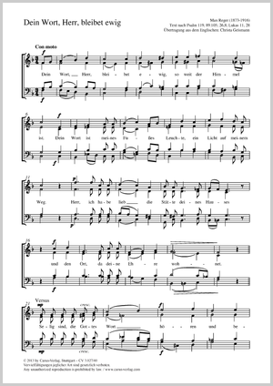 Max Reger: Dein Wort, Herr, bleibet ewig - Noten | Carus-Verlag