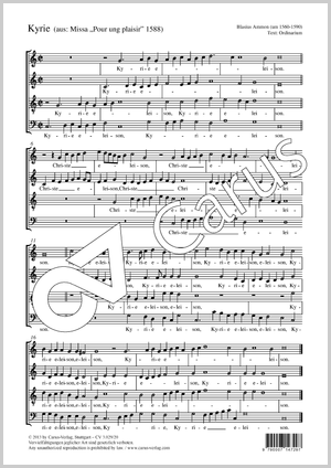 Kyrie aus: Missa Pour ung plaisir Partitur, Einzelausgabe aus Chorbuch