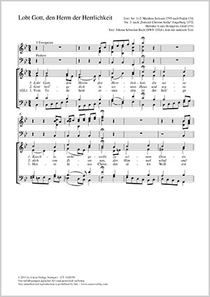 Johann Sebastian Bach: Lobt Gott, den Herrn der Herrlichkeit - Sheet music | Carus-Verlag