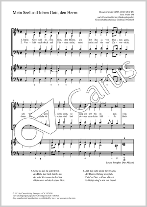 Mein Seel soll loben Gott, den Herrn aus: Psalmen Davids, hiebevorn in teutzsche Reime gebracht, durch Cornelium Beckern [...] Partitur, Einzelausgabe aus Chorbuch