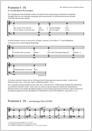 Tons de Psaumes I-IX dans différentes formations Partition, édition séparée avec recueil de musique chorale