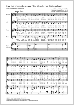 Man that is born of a woman (Der Mensch, vom Weibe geboren) Anthem at the burial of the dead Partition, édition séparée avec recueil de musique chorale