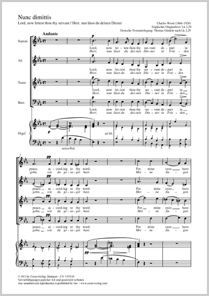 Nunc dimittis Lord, now lettest thy servant Partitur, Einzelausgabe aus Chorbuch