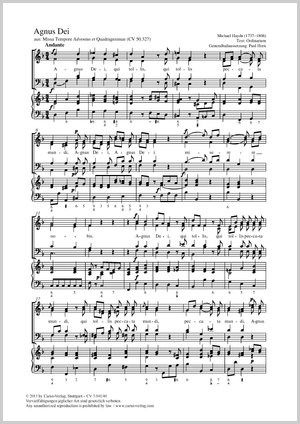 Agnus Dei aus: Missa Tempore Adventus et Quadragesimae Score, separate edition from a choral collection