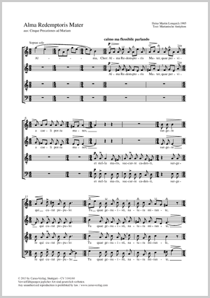 Alma redemptoris mater aus: Cinque Precationes ad Mariam Partitur, Einzelausgabe aus Chorbuch, In dieser Ausgabe / in this edition: Coro SATB