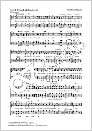 Licht, freundlich leuchtend Lichthymnus II Score, separate edition from a choral collection