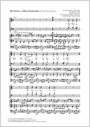 Christoph Graupner / Barbara Kolberg (arr.): Mit Ernst, o Menschenkinder - Noten | Carus-Verlag