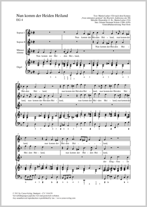 Now come, the nation's Saviour Score, separate edition from a choral collection, In dieser Ausgabe / in this edition: SSM, Org
