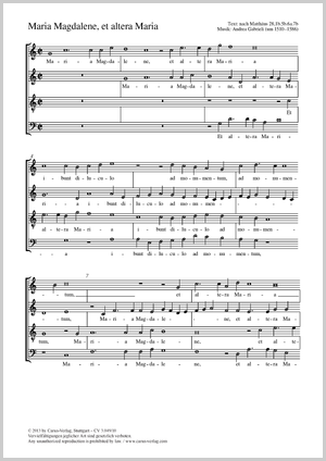 Maria Magdalene, et altera Maria Score, separate edition from a choral collection