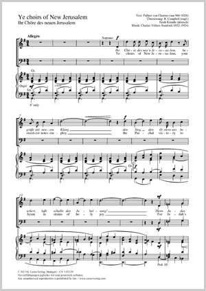 Charles Villiers Stanford: Ye choirs of New Jerusalem (Ihr Chöre des neuen Jerusalem) - Noten | Carus-Verlag