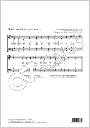 Gen Himmel aufgefahren ist Partition, édition séparée avec recueil de musique chorale