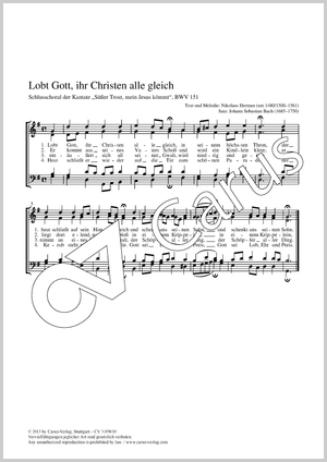 Final chorale of the cantata "Süßer Trost, mein Jesus kömmt" Score, separate edition from a choral collection
