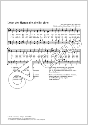 Johann Crüger: Lobet den Herren alle, die ihn ehren - Noten | Carus-Verlag