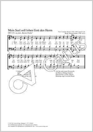 Mein Seel soll loben Gott, den Herrn aus: Psalmen Davids, hiebevorn in teutzsche Reime gebracht, durch Cornelium Beckern [...] Partitur, Einzelausgabe aus Chorbuch, In dieser Ausgabe / in this edition: Coro SATB