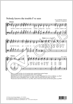 Nobody knows the trouble I've seen Partition, édition séparée avec recueil de musique chorale