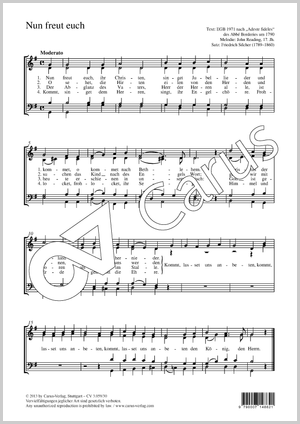 Nun freut euch Partition, édition séparée avec recueil de musique chorale
