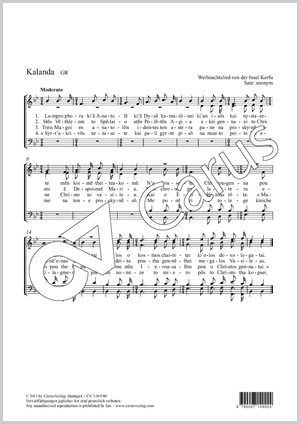 Kalanda Partitur, Einzelausgabe aus Chorbuch