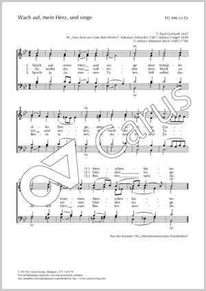 Wach auf, mein Herz, und singe Partitur, Einzelausgabe aus Chorbuch