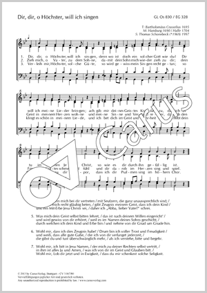 Dir, dir, o Höchster, will ich singen Partitur, Einzelausgabe aus Chorbuch